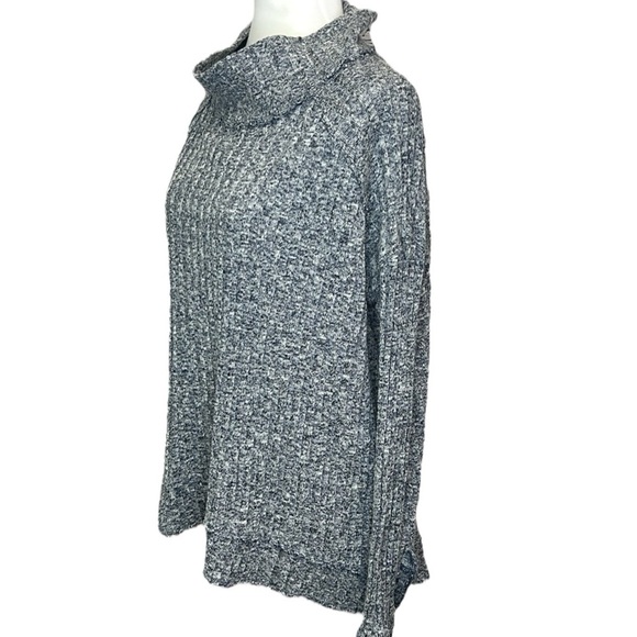 Free People Clarissa Blue-Gray Ribbed Mock Neck Sweater - Picture 3 of 6